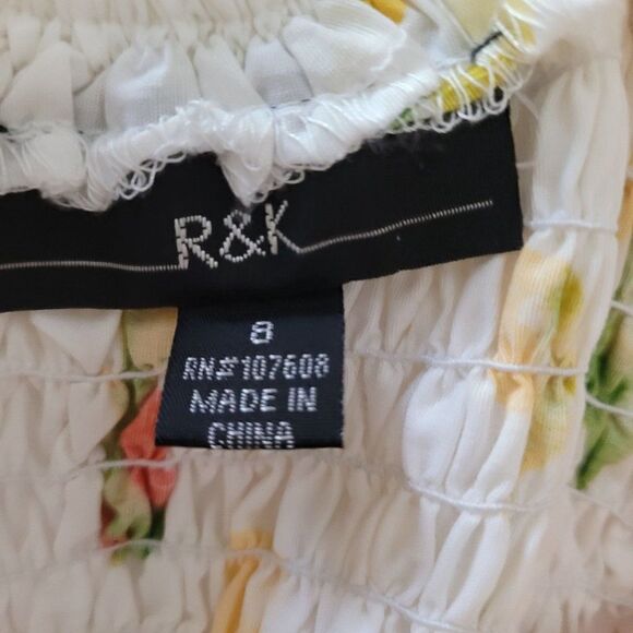 R&K Cotton Cottagecore Peasant White Spring Floral Tea Length Apron Dress Sz 8 - Picture 4 of 12